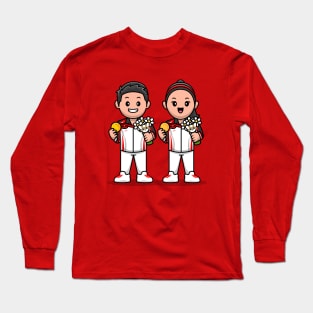 Cute Boy And Girl Winning Champion Cartoon Long Sleeve T-Shirt